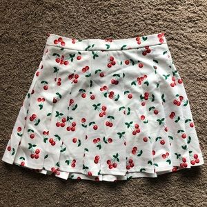 Cherry Print Pleated Skirt